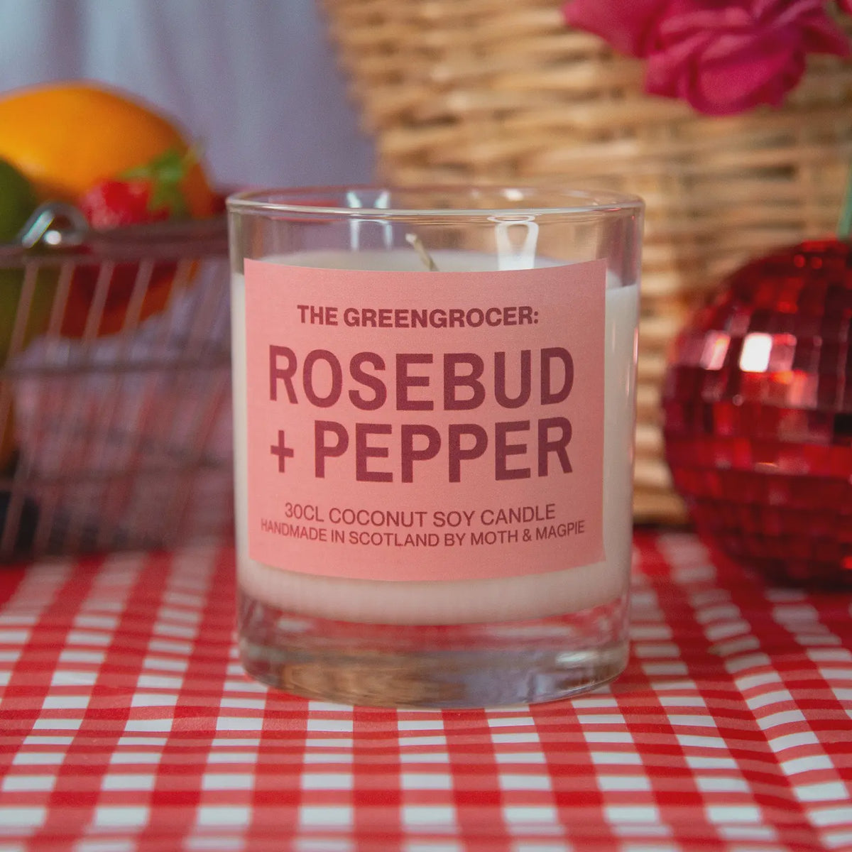 Candle: Scented Glass Jar - Rosebud & Pepper - Moth & Magpie