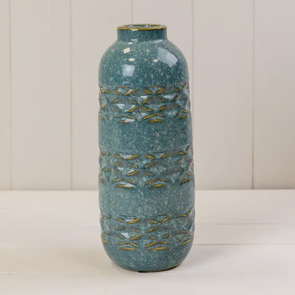 Vase: Ceramic Glazed Pattern Horizontal Pattern - Blue