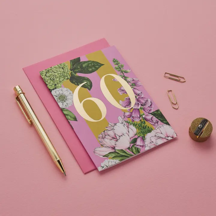 Age 60th Card: Botanical Foil - Pink - Catherine Lewis Design