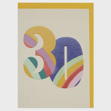 Age 30th Card: Female Number Bright - Multicolour - Raspberry Blossom