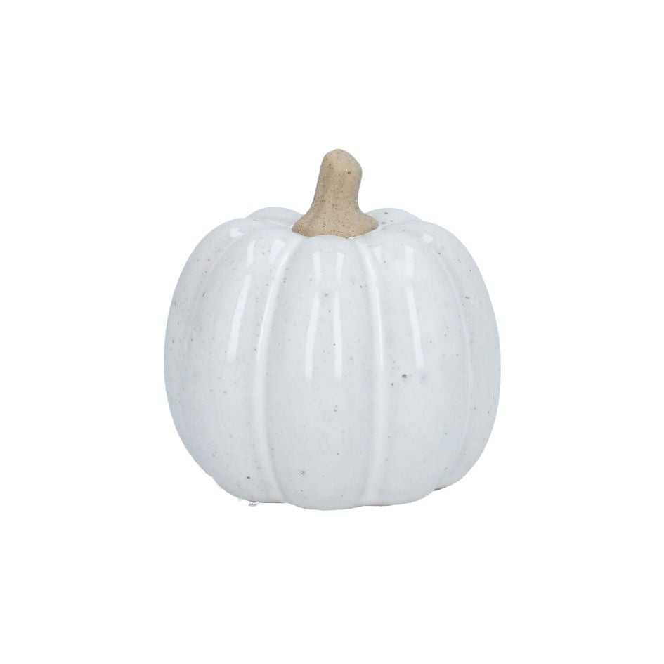 Autumn Ornament: Earthenware Pumpkin Small - White - Gisela Graham