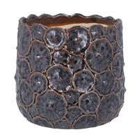 Planter Pot: Stoneware Metallic Bronze Mushroom  - Charcoal Grey - Gisela Graham