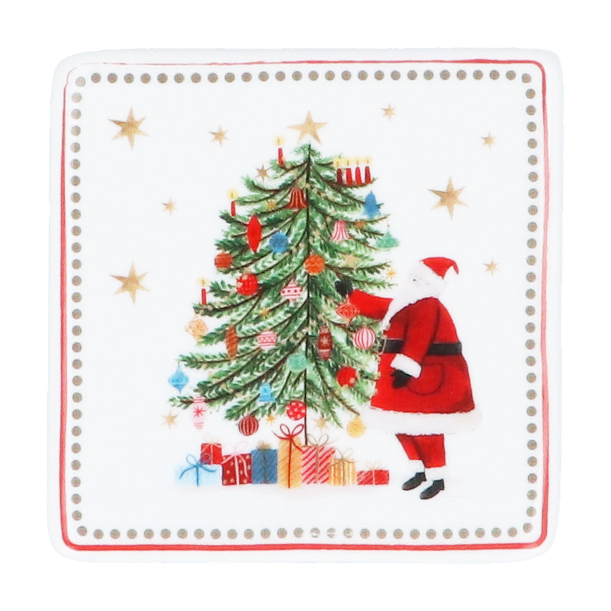 Christmas Coaster: Porcelain Square Santa Tree  - White - Gisela Graham