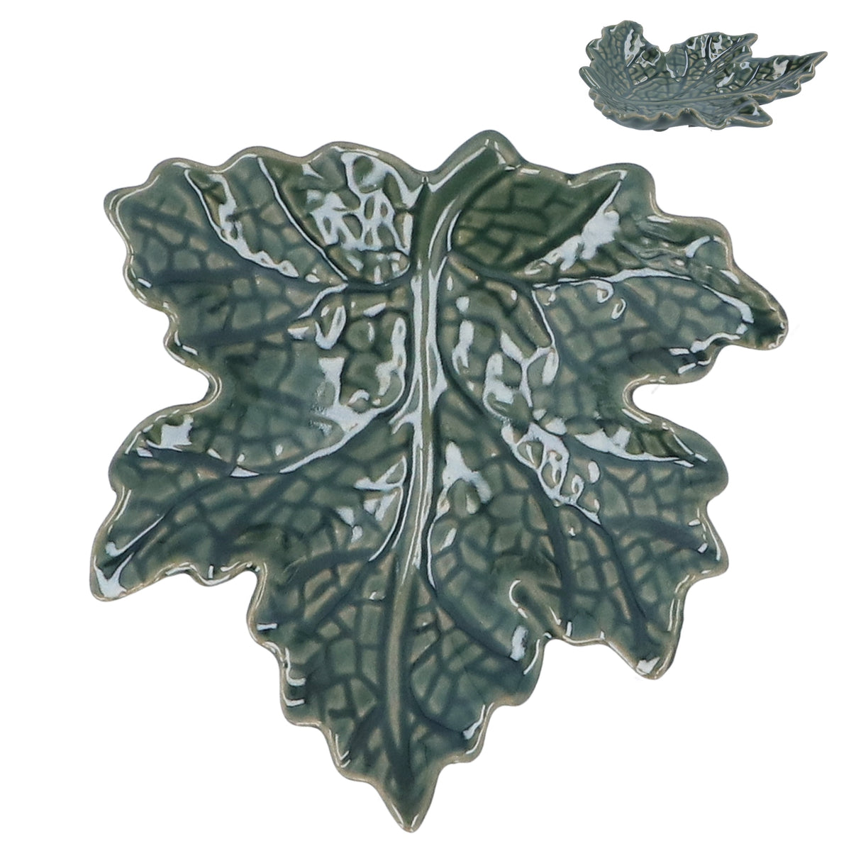 Decorative Dish: Stoneware Maple Leaf Mini  - Green - Gisela Graham