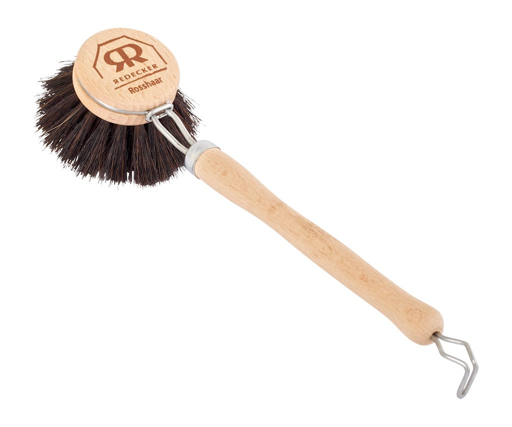 Dish Brush: Wood Traditional Horsehair Dark Bristles 4cm Handcrafted - Black & Natural