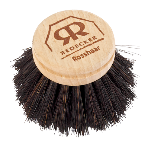Dish Brush Head: Wood Traditional Horsehair Dark Bristles 4cm Handcrafted - Black & Natural
