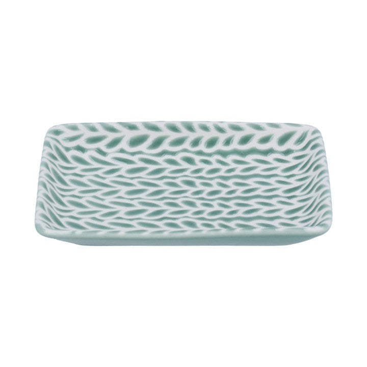 Trinket Dish: Porcelain Green Leaves Small - Pale Green - Gisela Graham