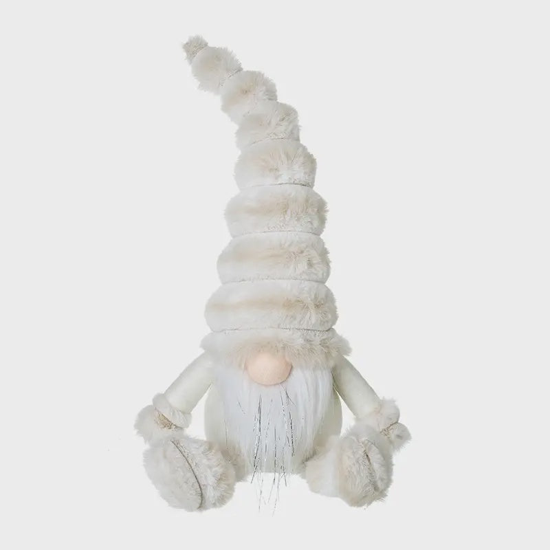 Christmas Character: Fabric Fur Sitting Gonk With Fluffy Hat - White - Heaven Sends