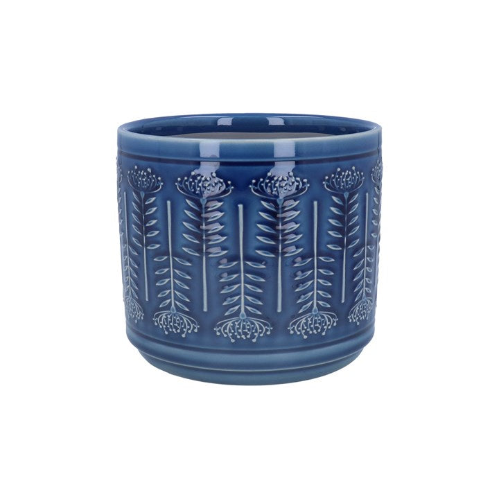 Planter Pot: Ceramic Glazed Stoneware Protea Small - Navy Blue - Gisela Graham