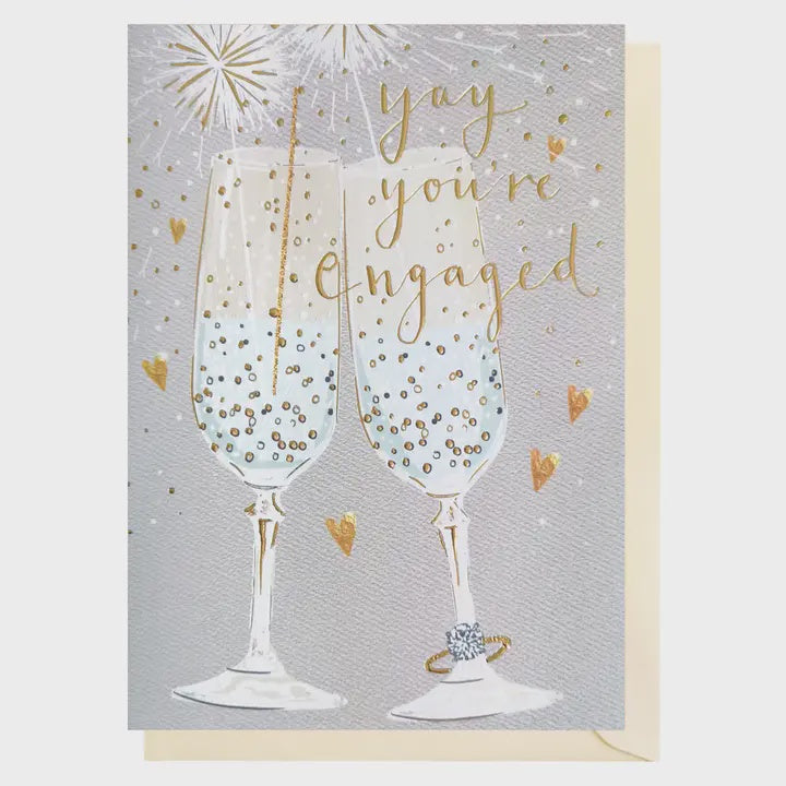 Engagement Card:  Engaged Glasses Card GOLD FOIL - Louise Tiler