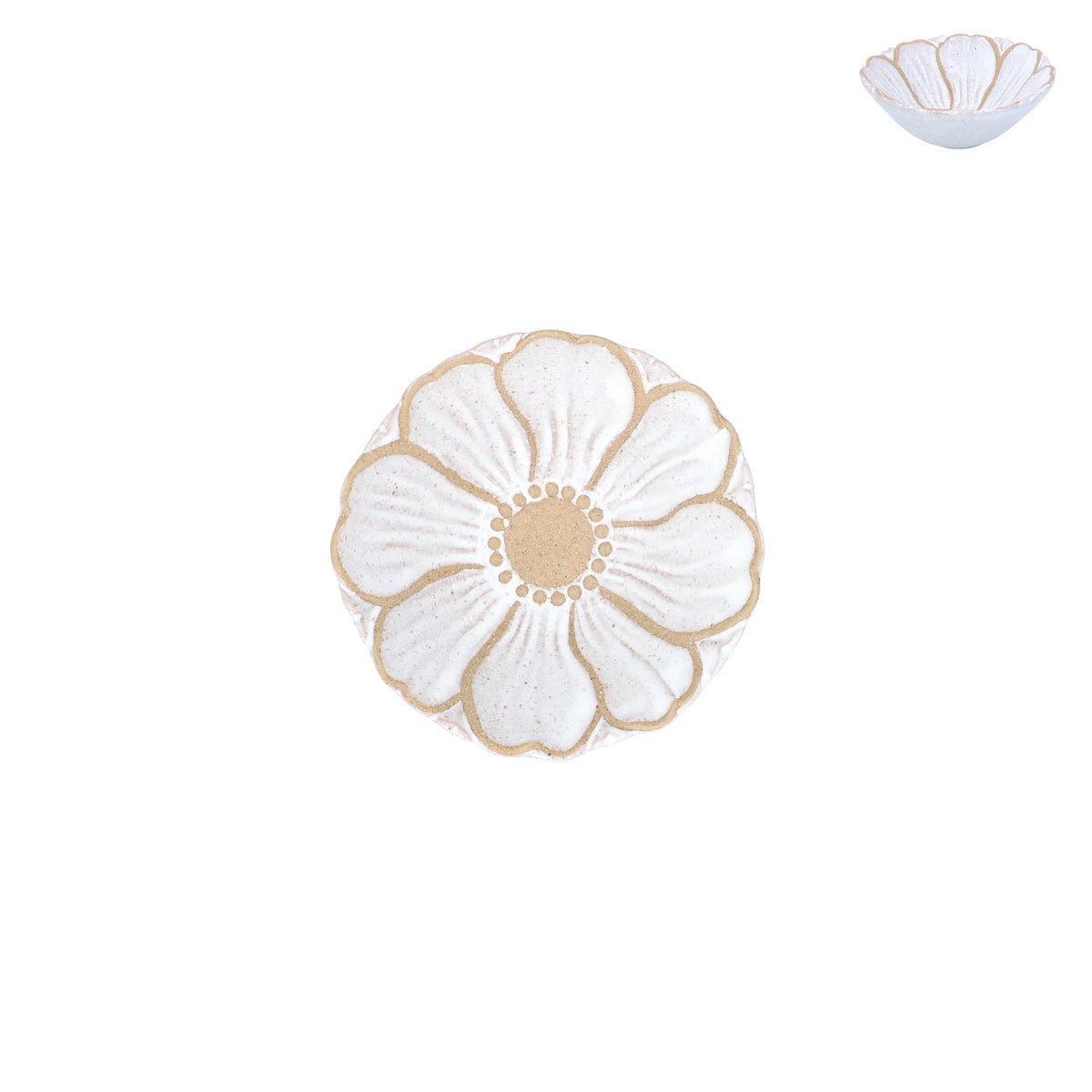 Mini Bowl: Stoneware Flower Mini - White - Gisela Graham