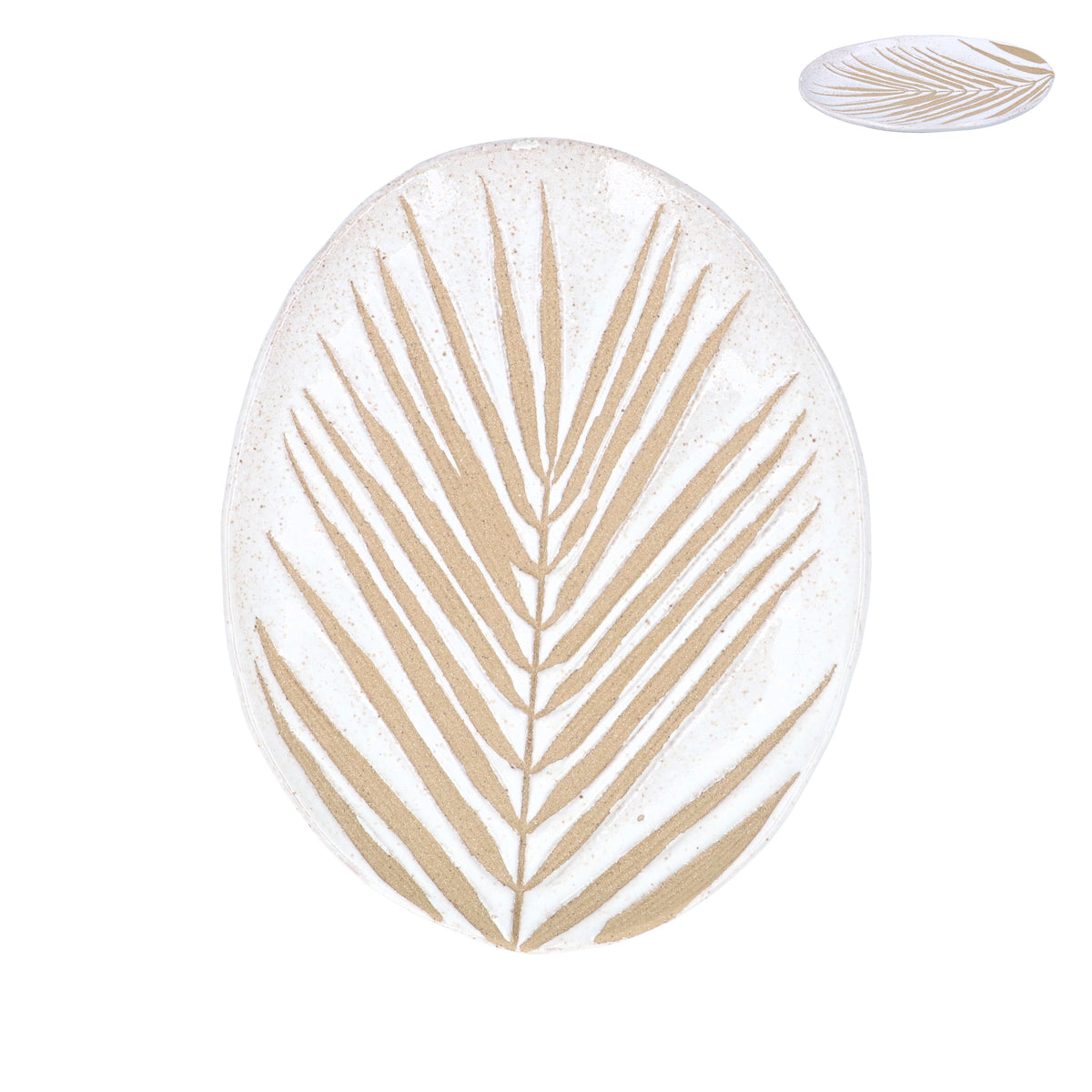 Oval Plate: Stoneware Leaf - White - Gisela Graham