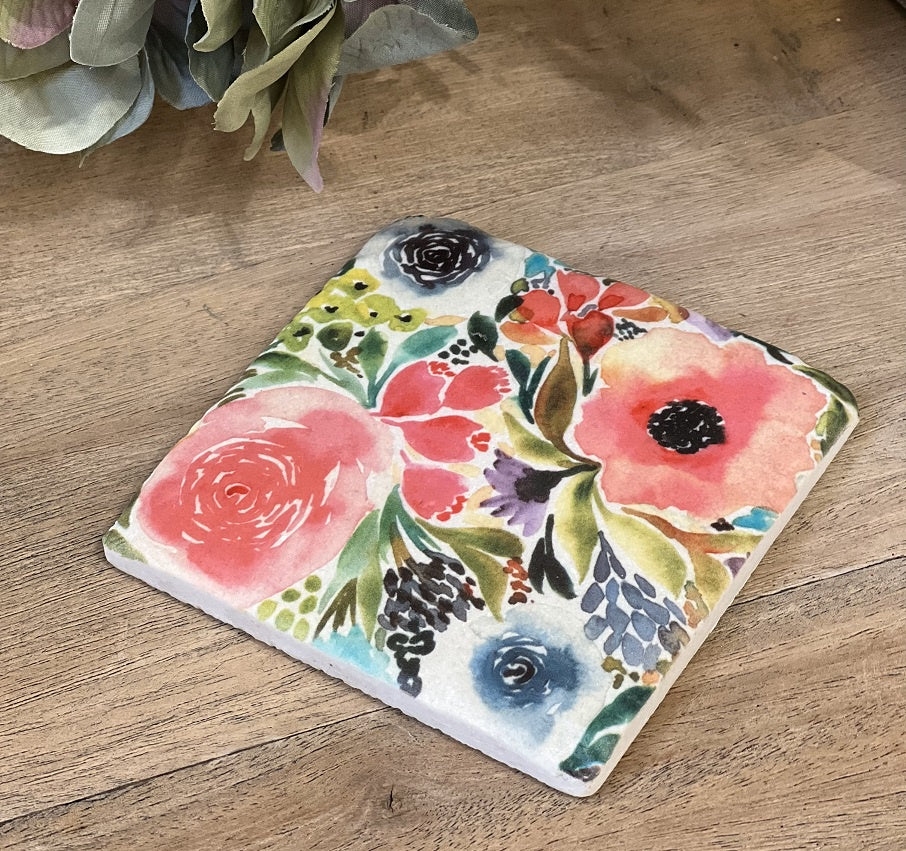 Coaster: Resin Summer Blooms Square Poppy Blue Roses - Multicolour - Gisela Graham