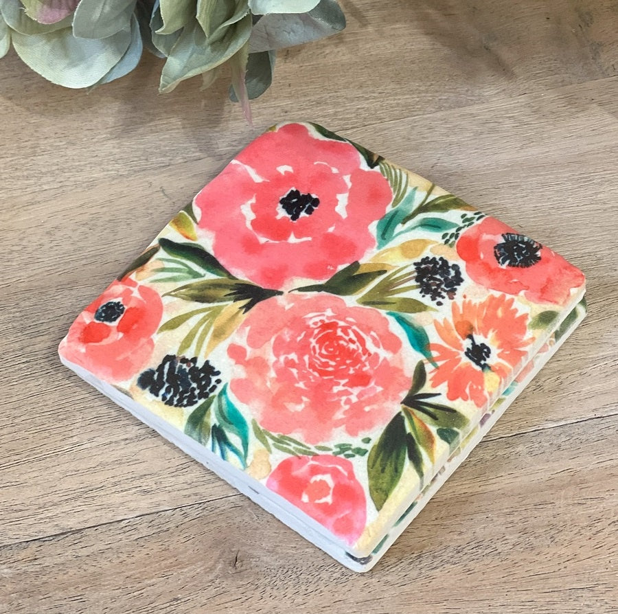 Coaster: Resin Summer Blooms Square Poppies & Rose - Multicolour - Gisela Graham
