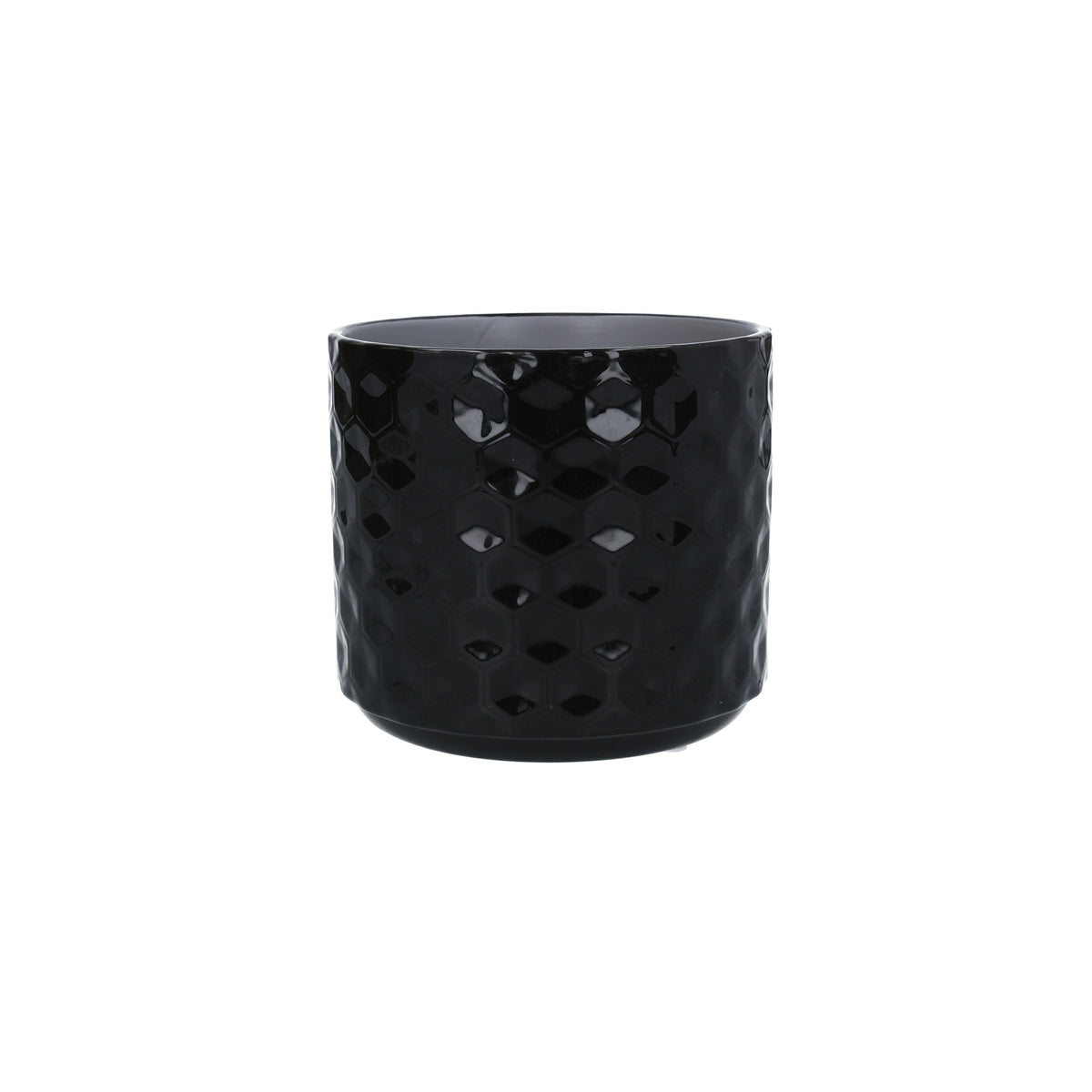 Planter Pot: Stoneware Honeycomb Gloss Mini  - Black