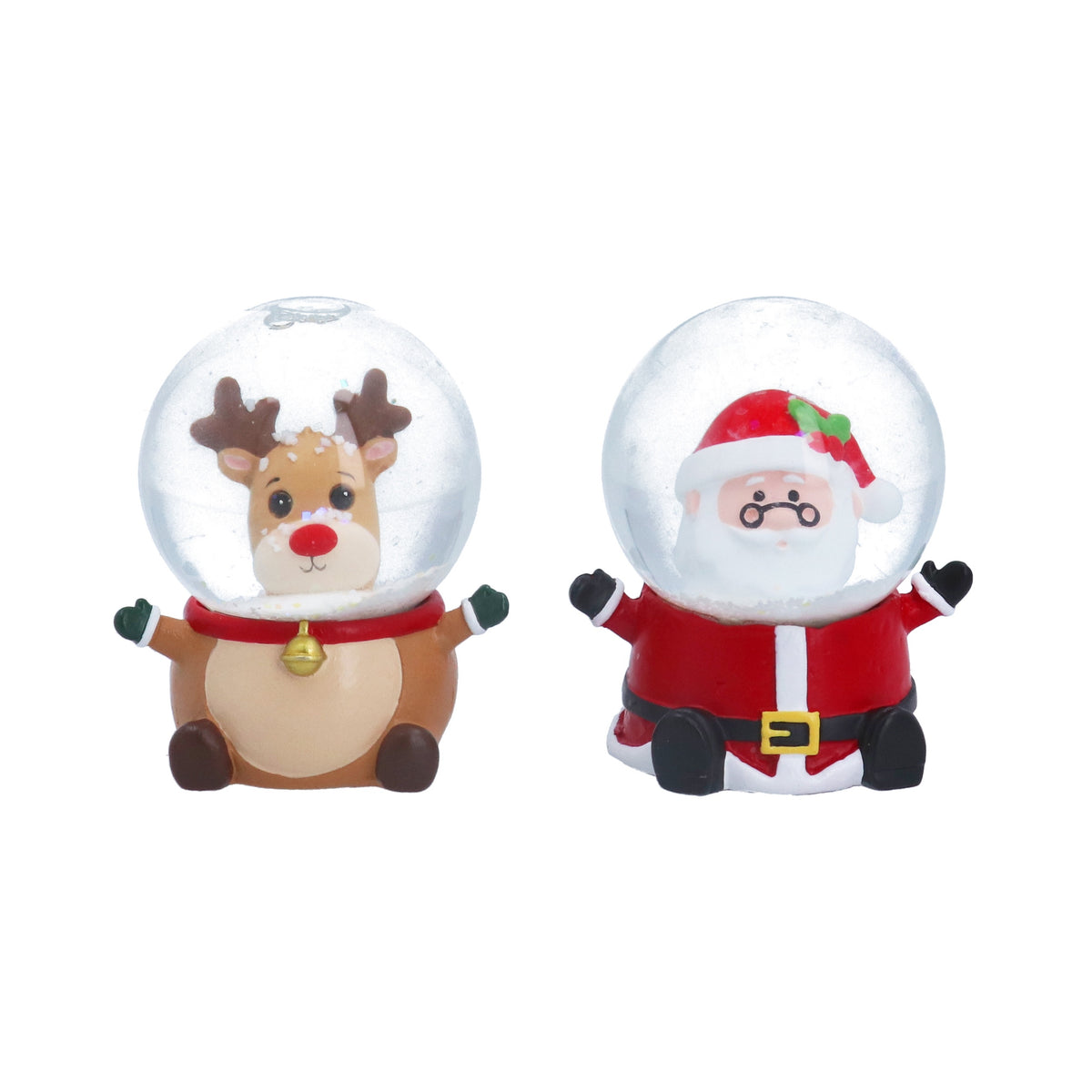 Snowglobe: Glass  Mini Christmas Santa Reindeer   - Assorted Colours - Gisela Graham