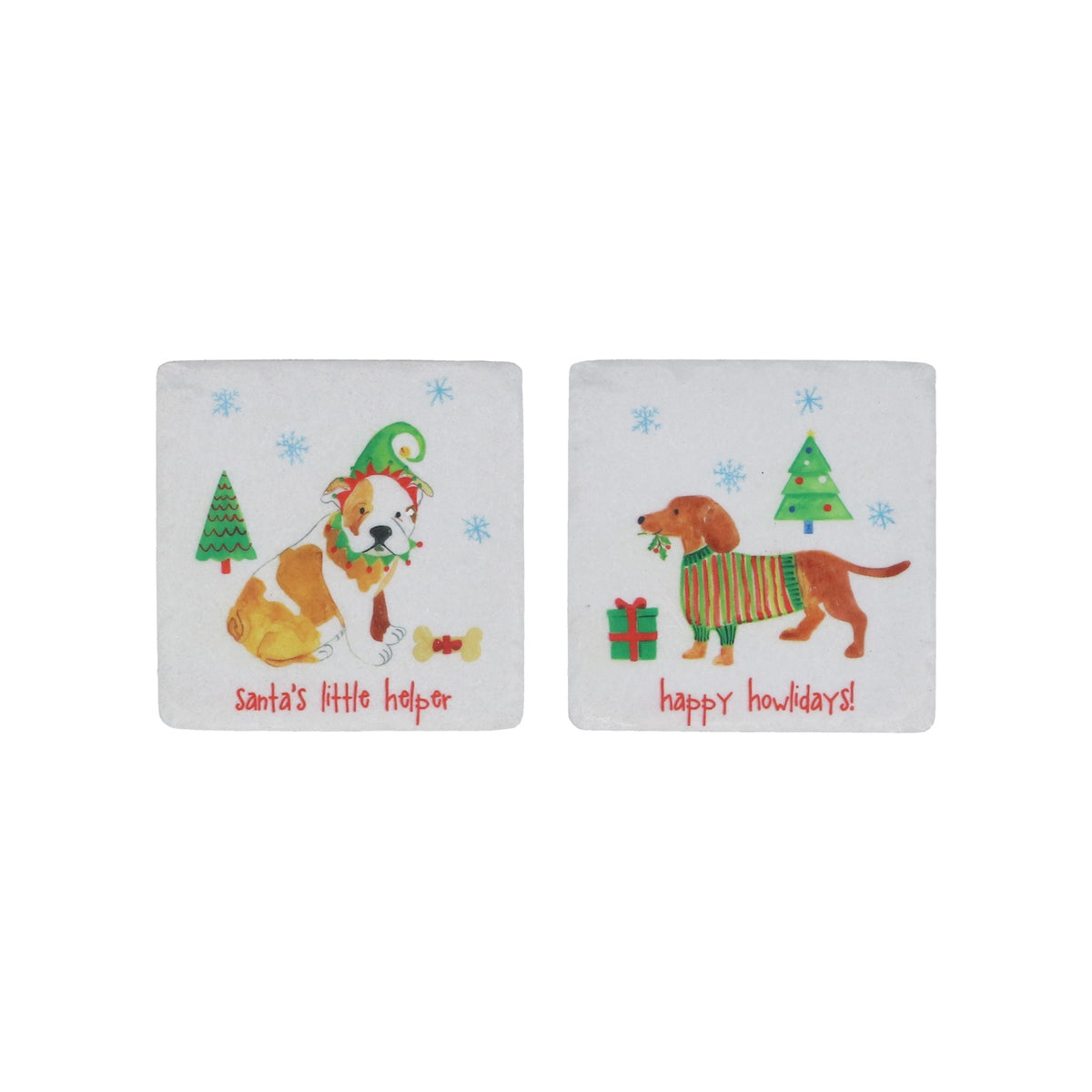 Christmas Coaster: Resin Square Whimsical Dog  - Assorted Colours - Gisela Graham