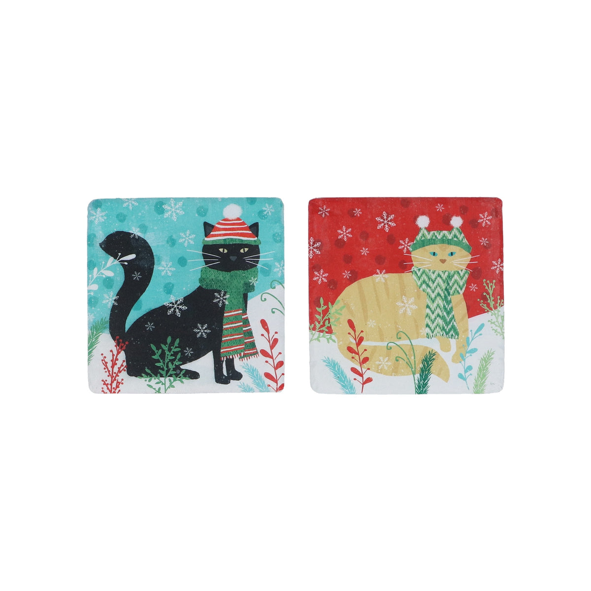 Christmas Coaster: Resin Square Dressed Cat  - Assorted Colours - Gisela Graham