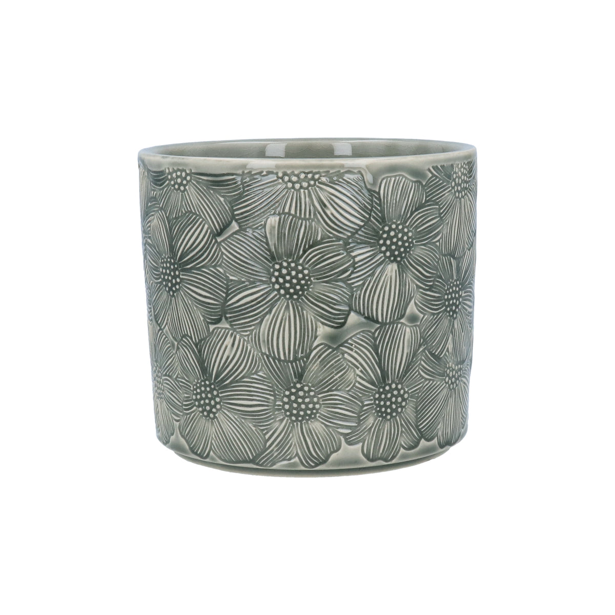 Planter Pot: Stoneware Cosmos Flower - Grey Green - Gisela Graham