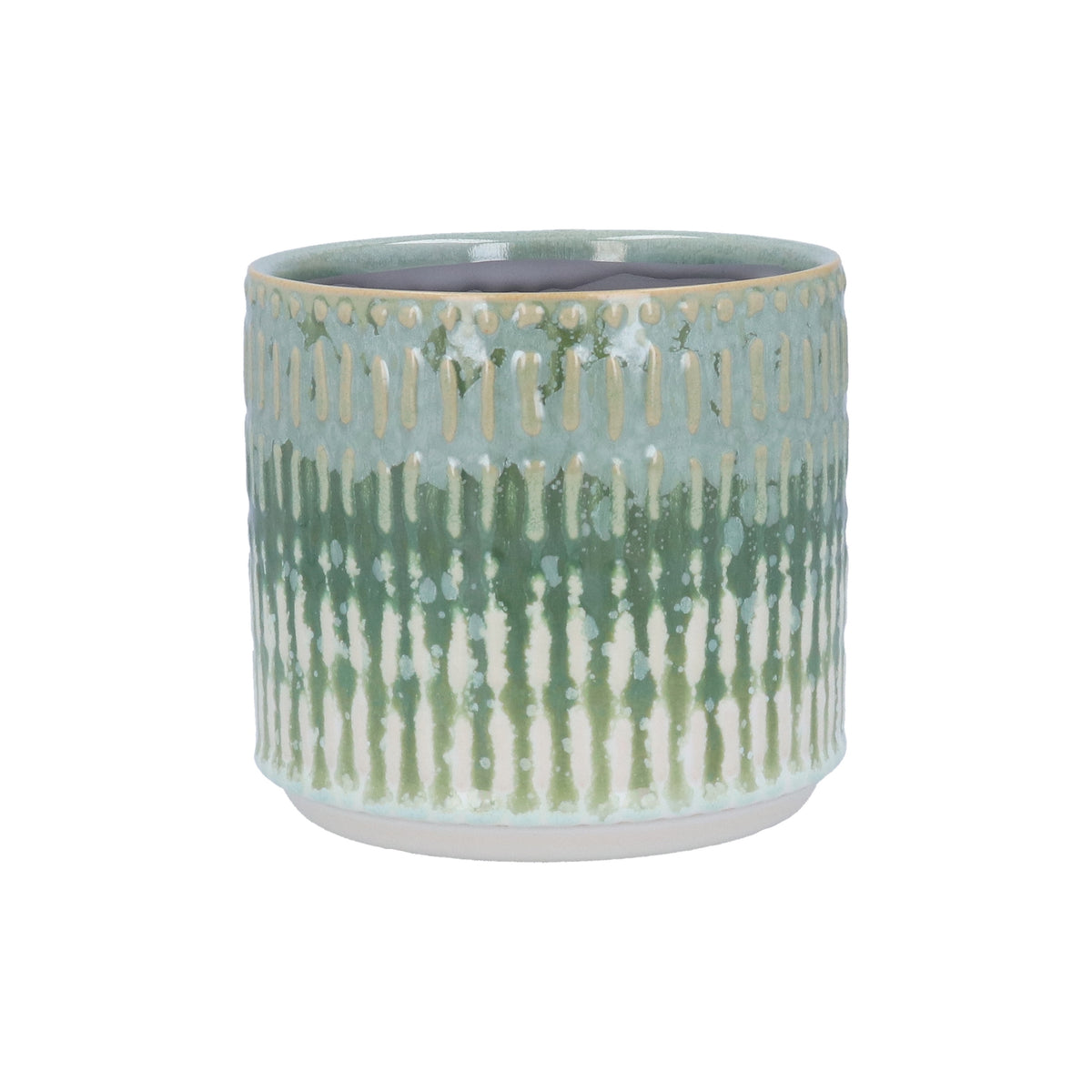 Planter Pot: Stoneware Reactive Glaze Lines - Green - Gisela Graham