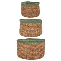 Basket Planter: Green Trim Natural Woven Lined Tub Basket - Gisela Graham