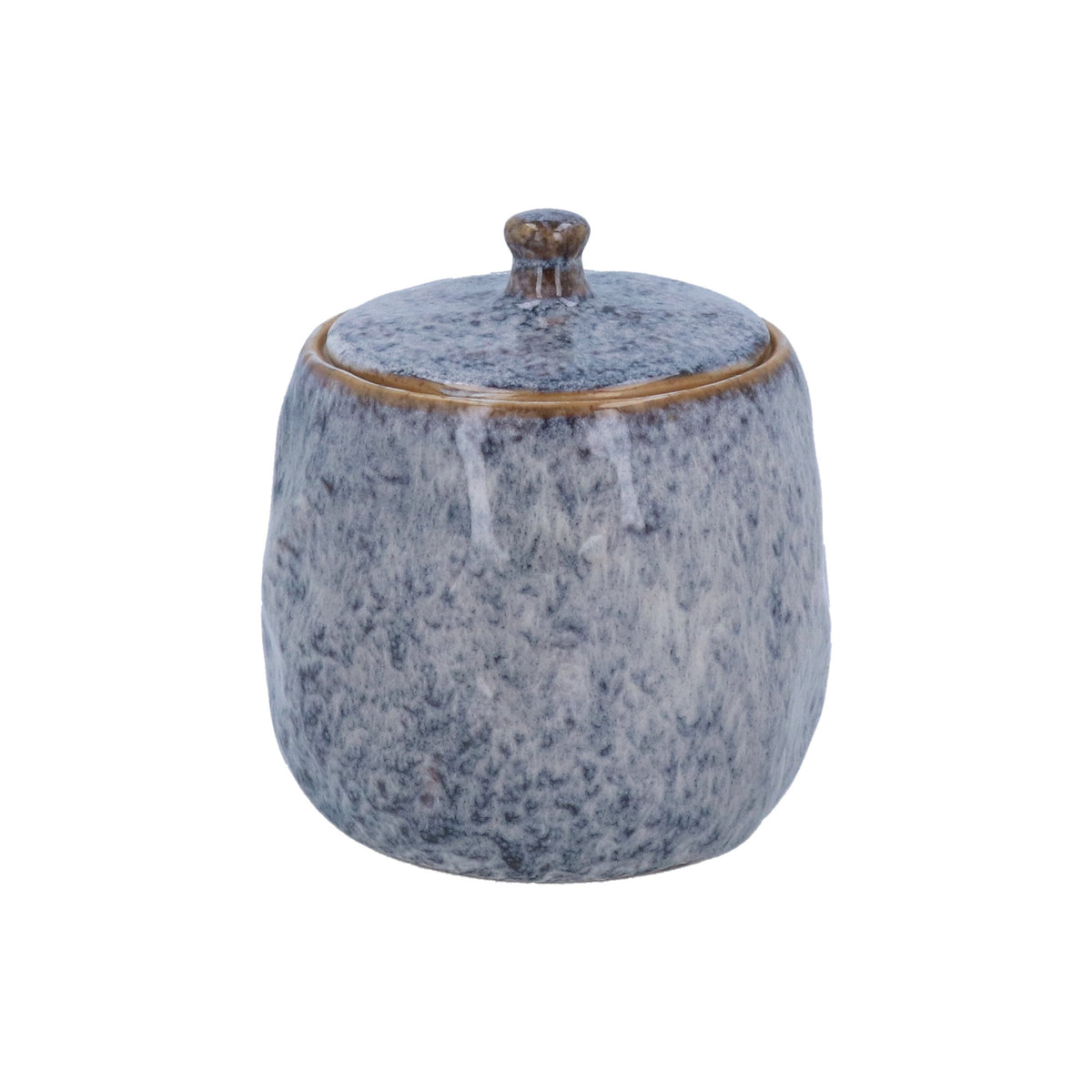 Pot with Lid: Stoneware Speckled Large - Blue - Gisela Graham