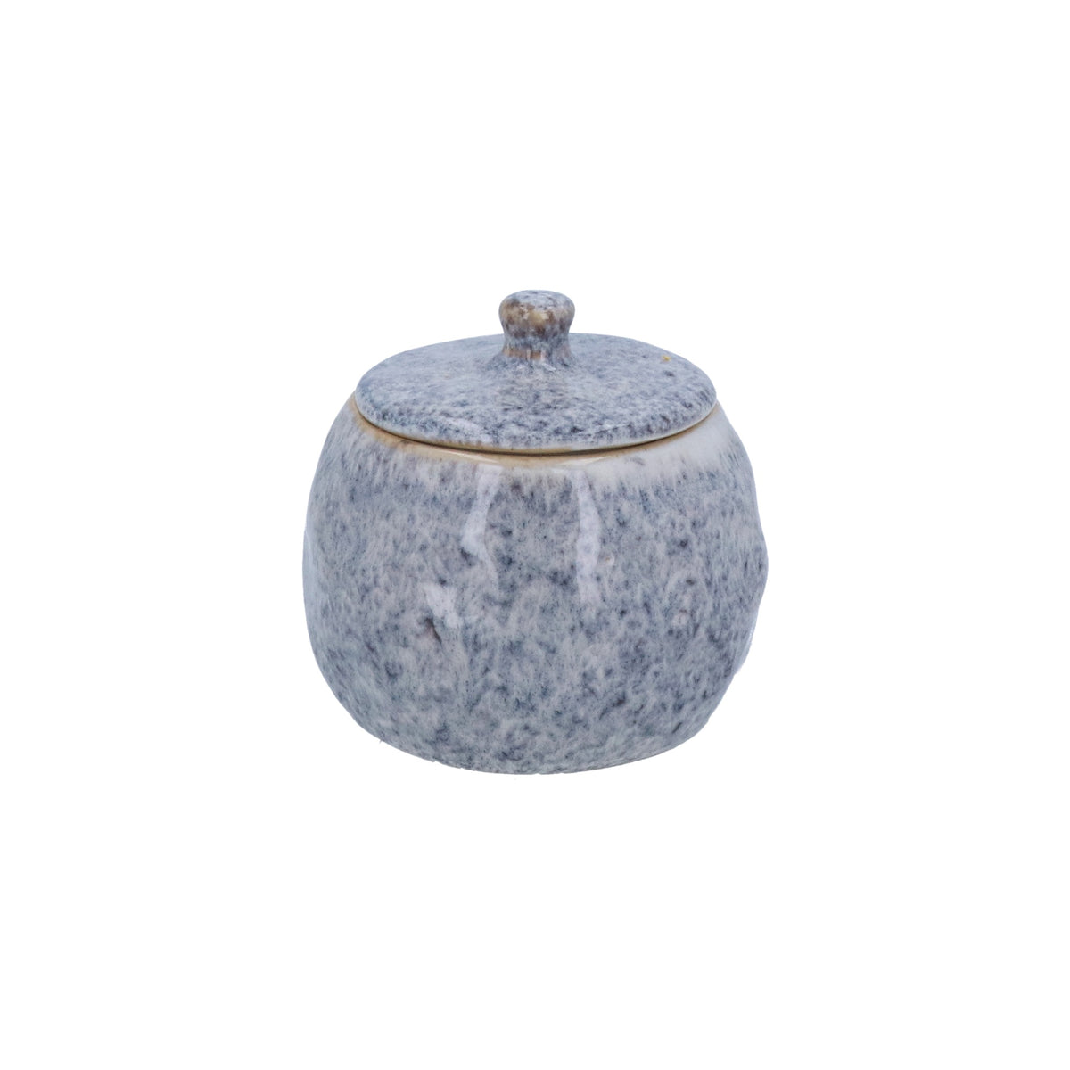 Pot with Lid: Stoneware Speckled Small - Blue - Gisela Graham
