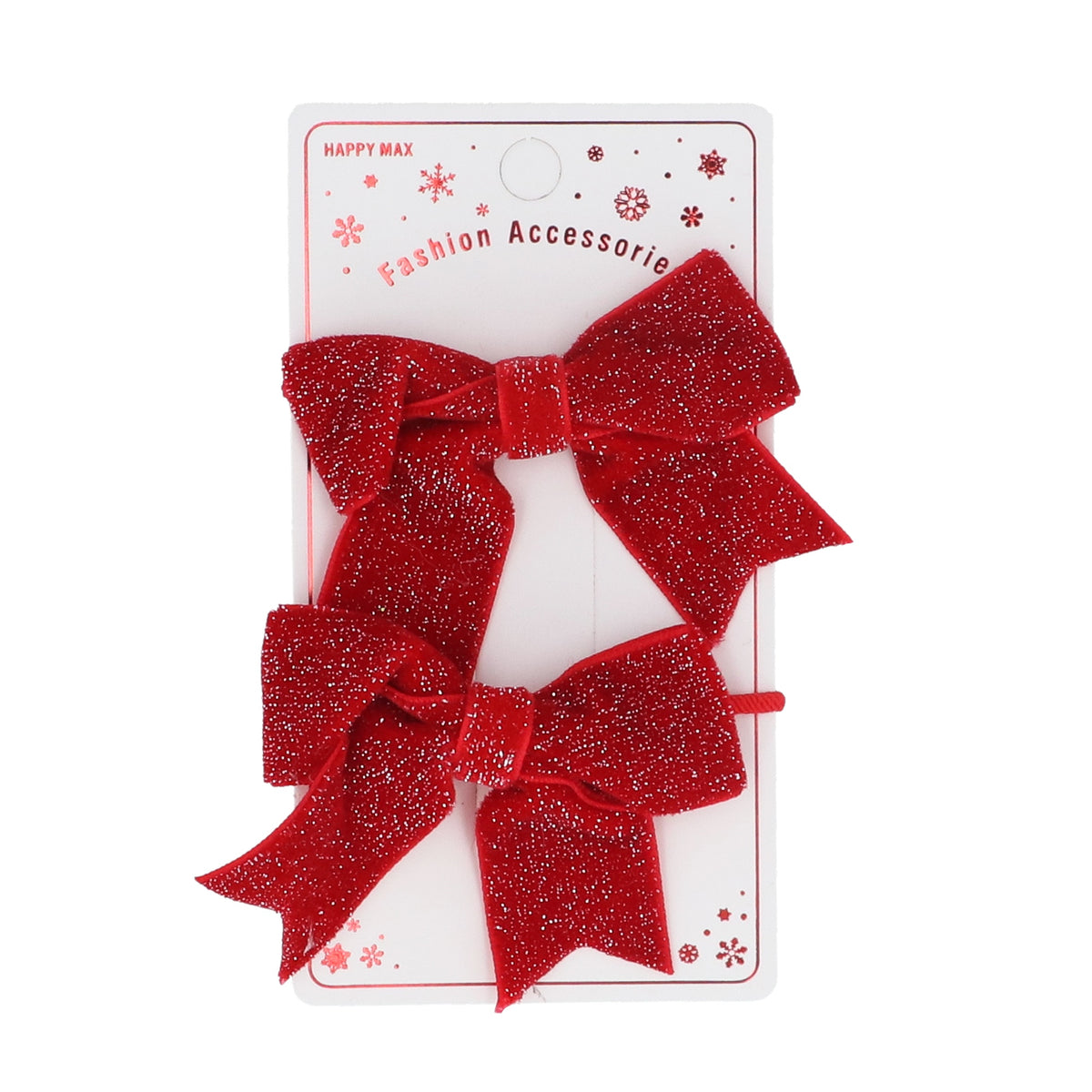 Christmas Hair Bobbles: Elastic Glitter Bow  - Red - Gisela Graham