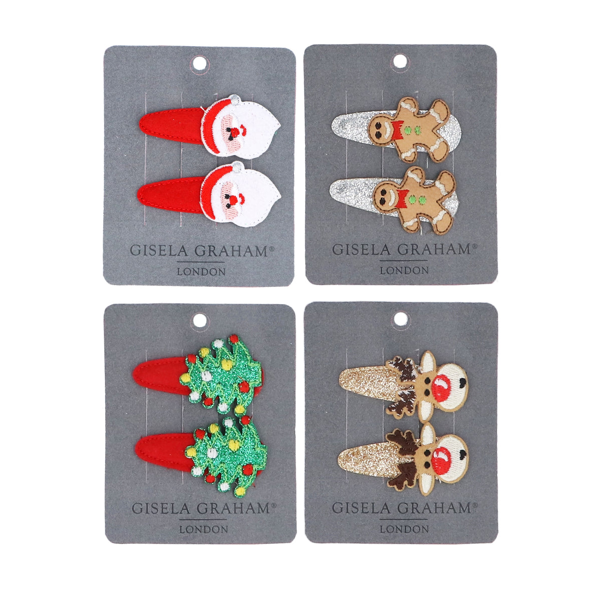 Christmas Hair Clip: Fabric Covered Assorted Festive Designs   - Assorted Colours - Gisela Graham