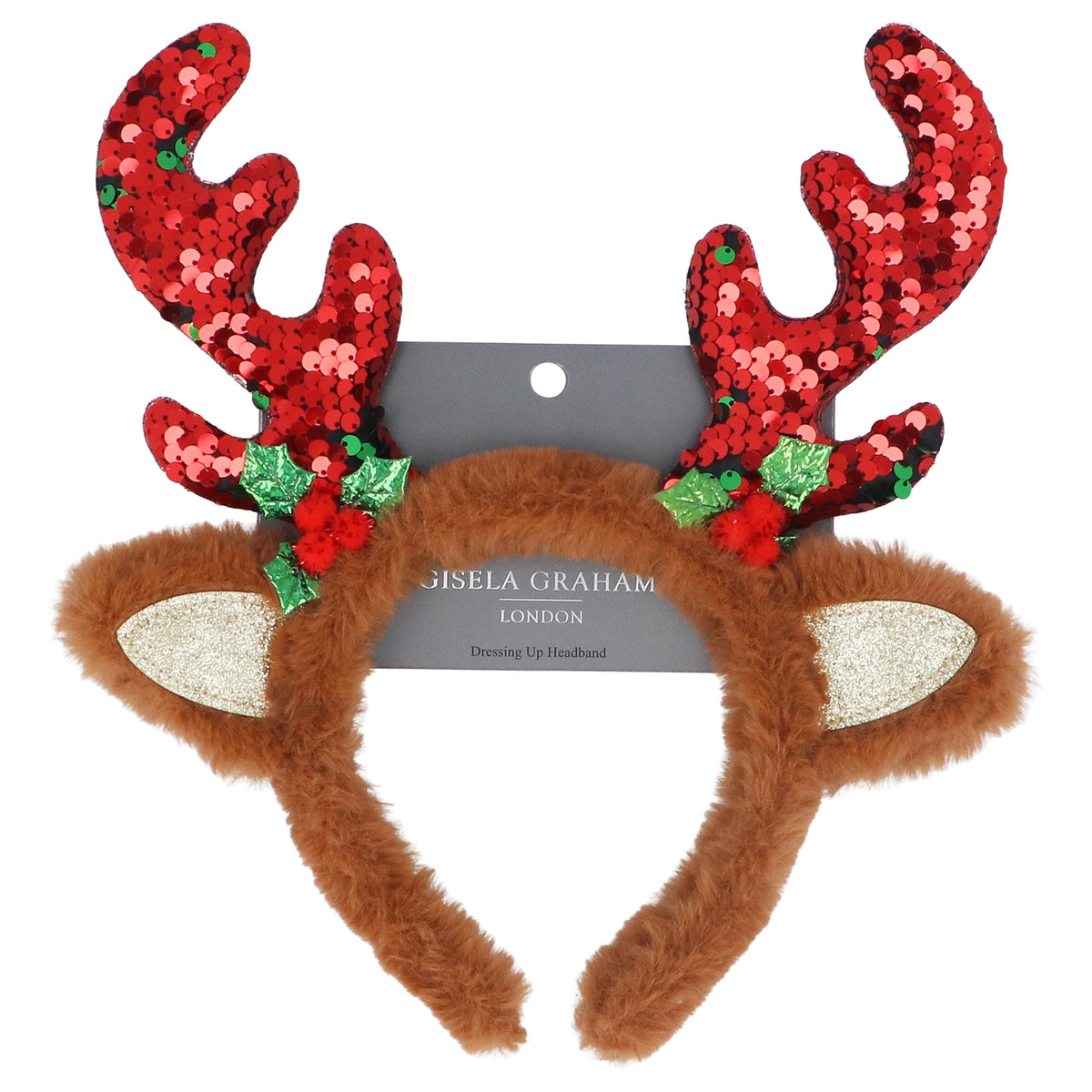 Christmas Headband: Fabric Reindeer Antlers- Brown & Red - Gisela Graham