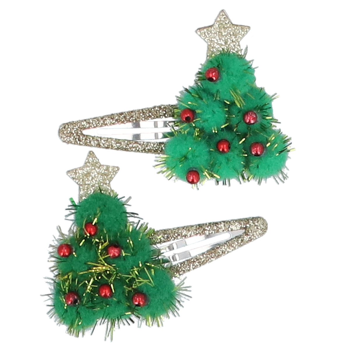 Christmas Hair Clip: Pom Pom Christmas Tree - Green - Gisela Graham