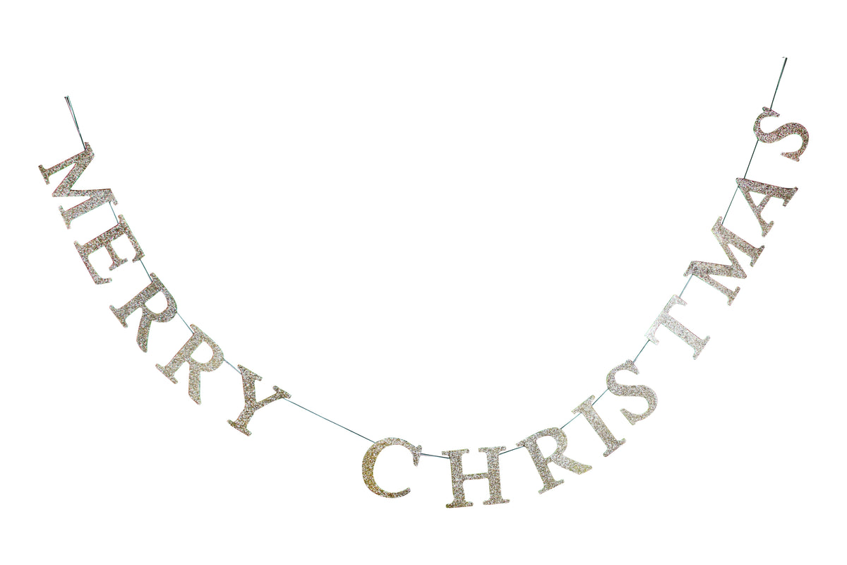 Christmas Bunting: Wood Glitter Letters Merry Christmas  - Gold - Gisela Graham