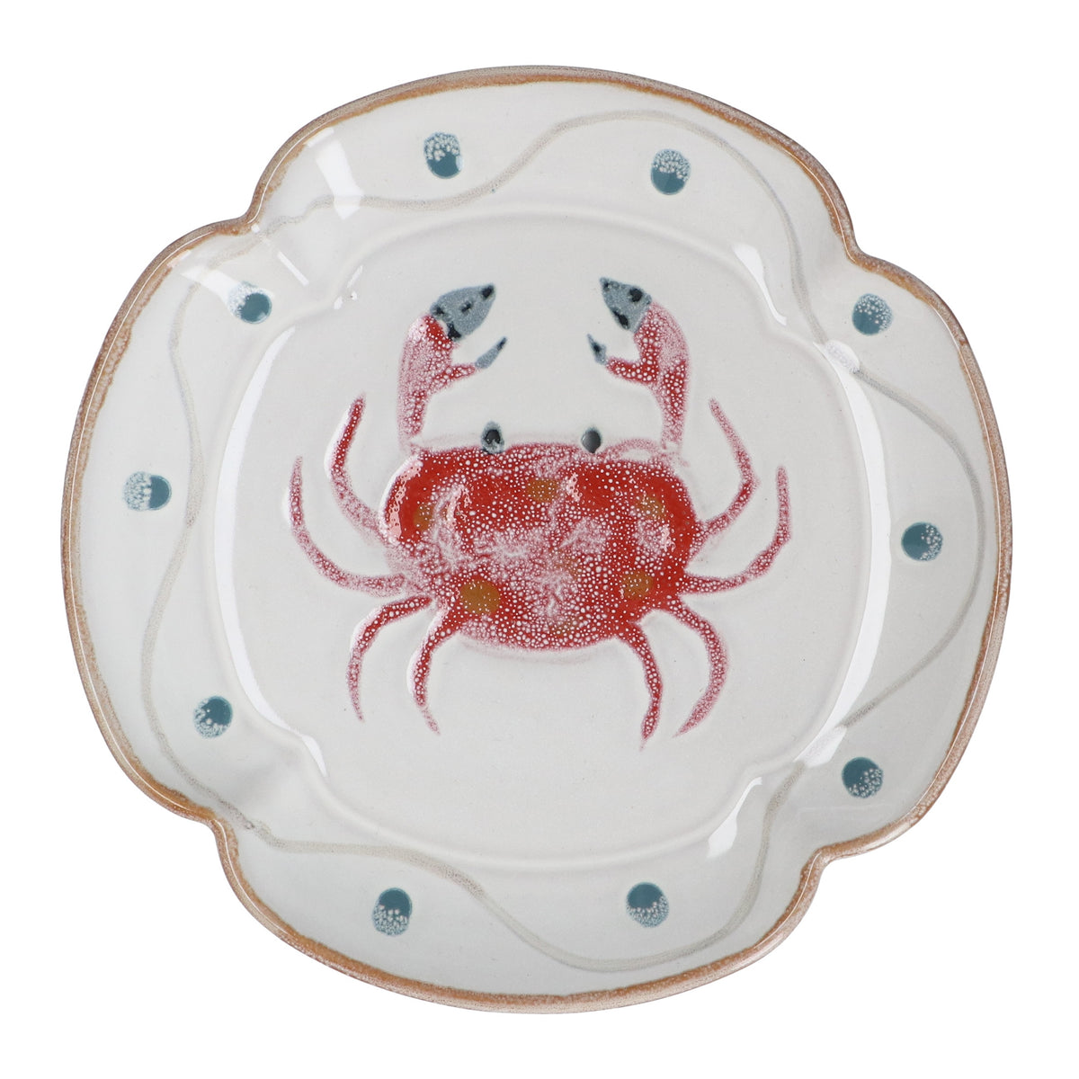 Plate: Ceramic Fluted Crab 20cm - White & Red - Gisela Graham