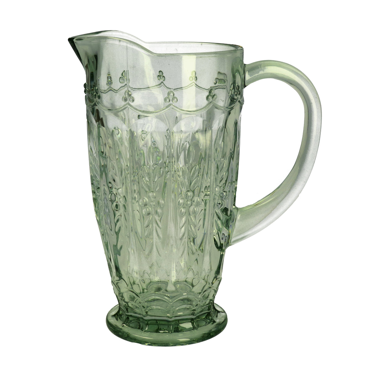Jug: Glass Pitcher Pressed Glass - Green - Gisela Graham