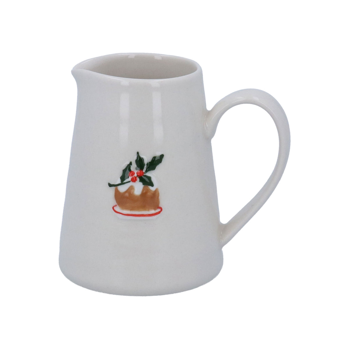 Mini Jug: Stoneware Raised Christmas Pudding  - Cream - Gisela Graham