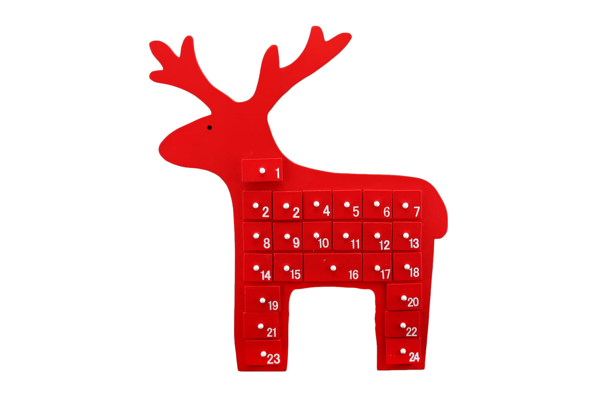 Christmas Advent Calendar: Wood Reindeer NORDIC - Red