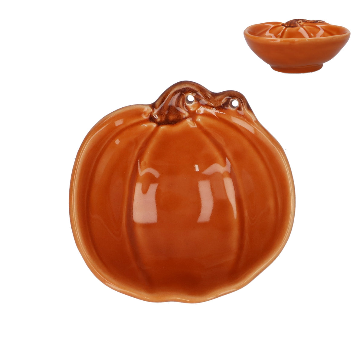Trinket Dish: Porcelain Pumpkin & Tendril Dish - Orange - Gisela Graham