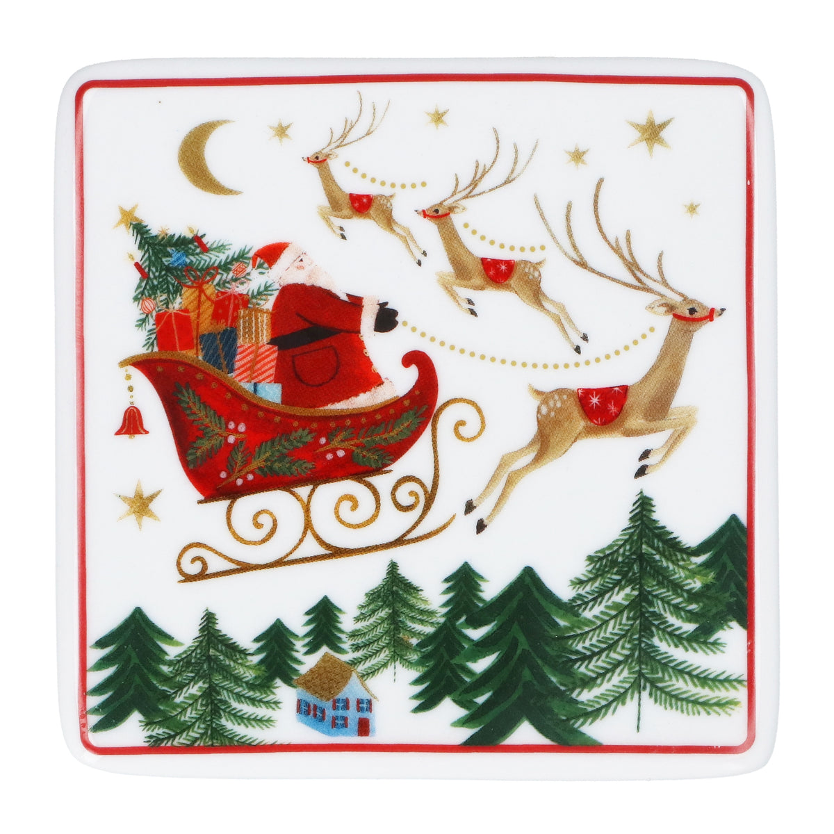 Christmas Coaster: Resin Square Santa On Sleigh - Gisela Graham