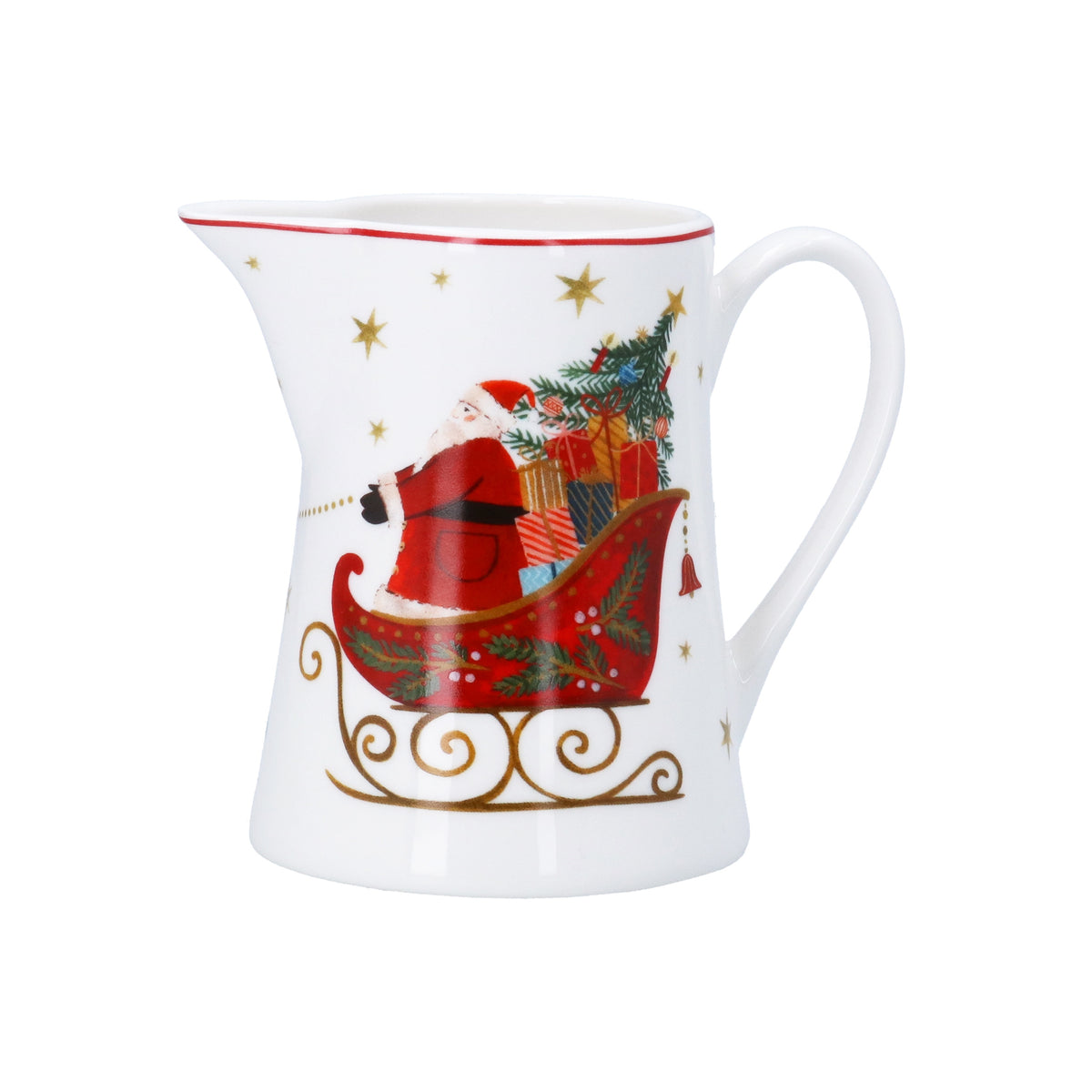 Christmas Jug: Stoneware Small Christmas Nostalgia Sleigh - Red - Gisela Graham