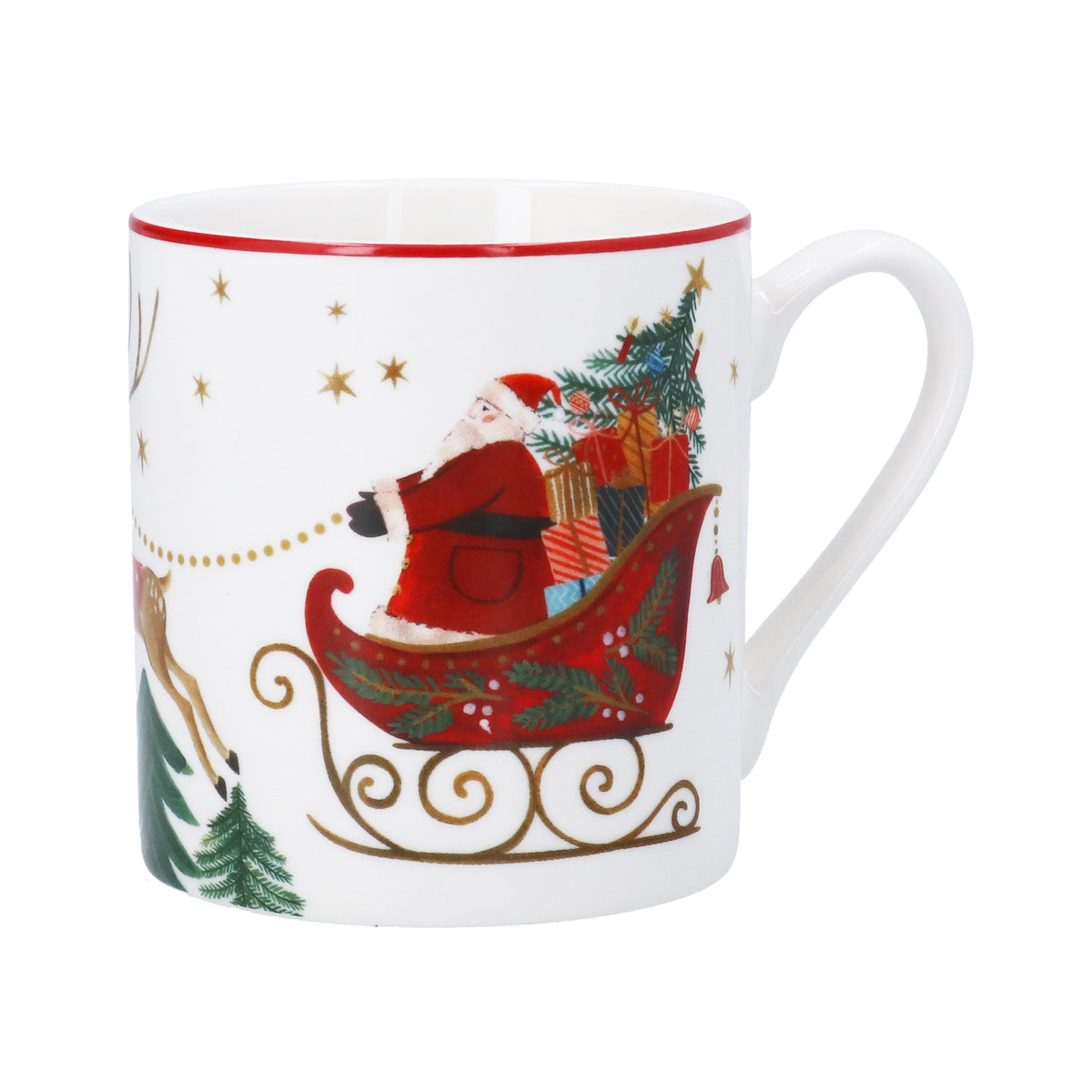 Christmas Mug: Stoneware Christmas Nostalgia Santa On sleigh - Cream - Gisela Graham