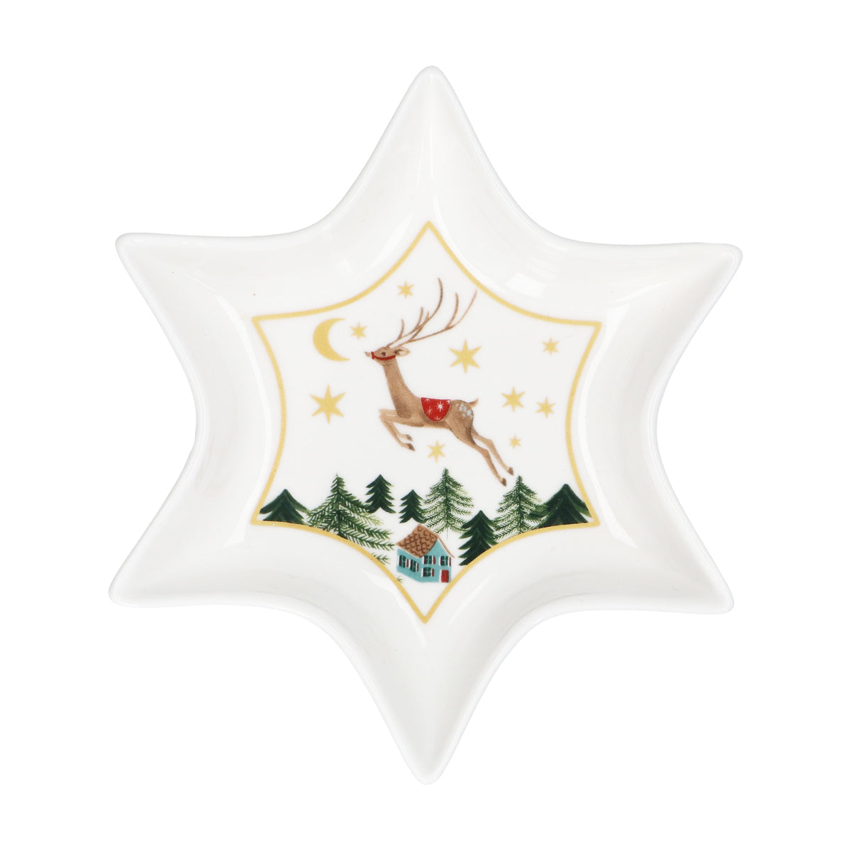 Christmas Dish: Ceramic Star Shaped Reindeer - White - Gisela Graham