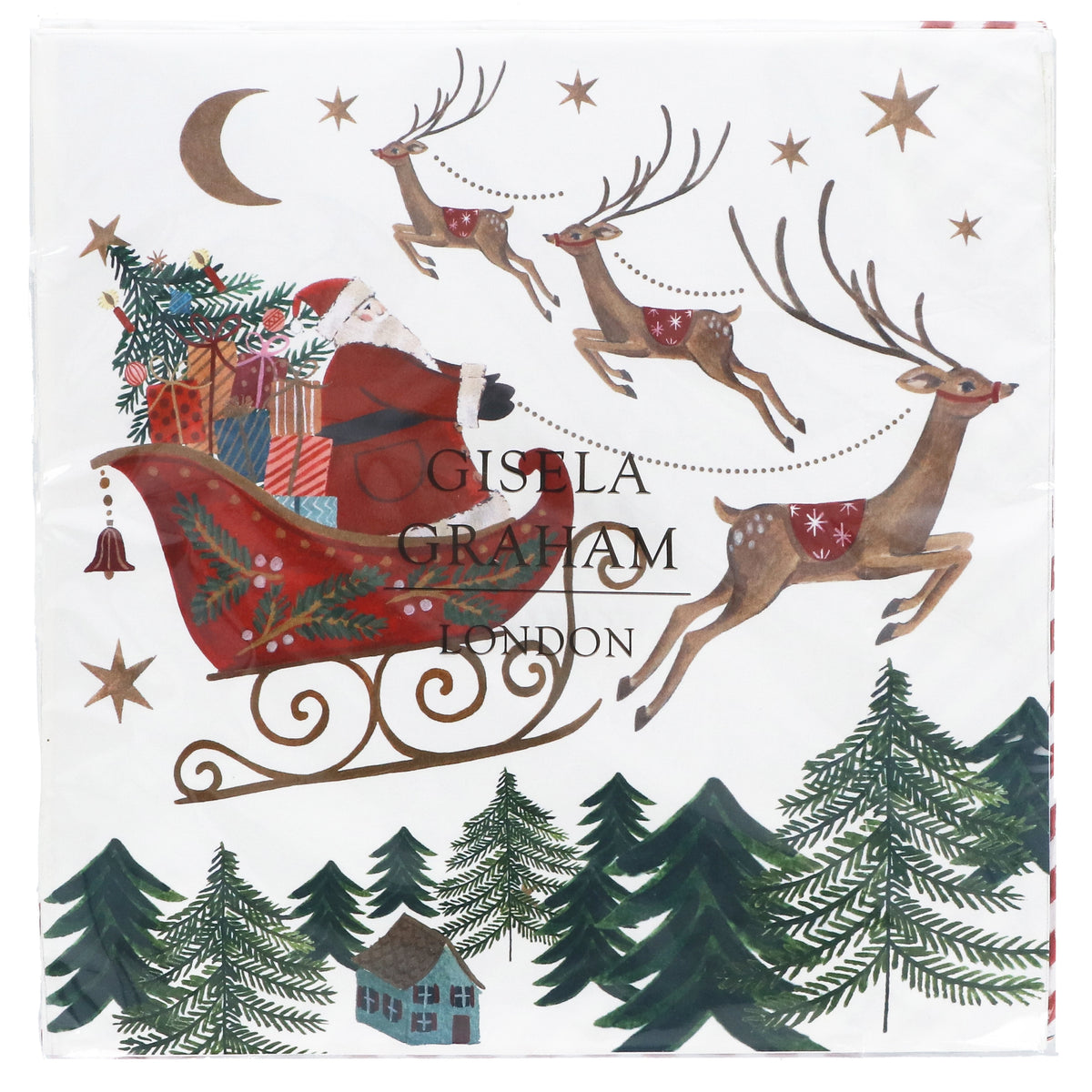 Christmas Napkins: Paper Christmas Santa On Sleigh Pack Of 20  - Gisela Graham