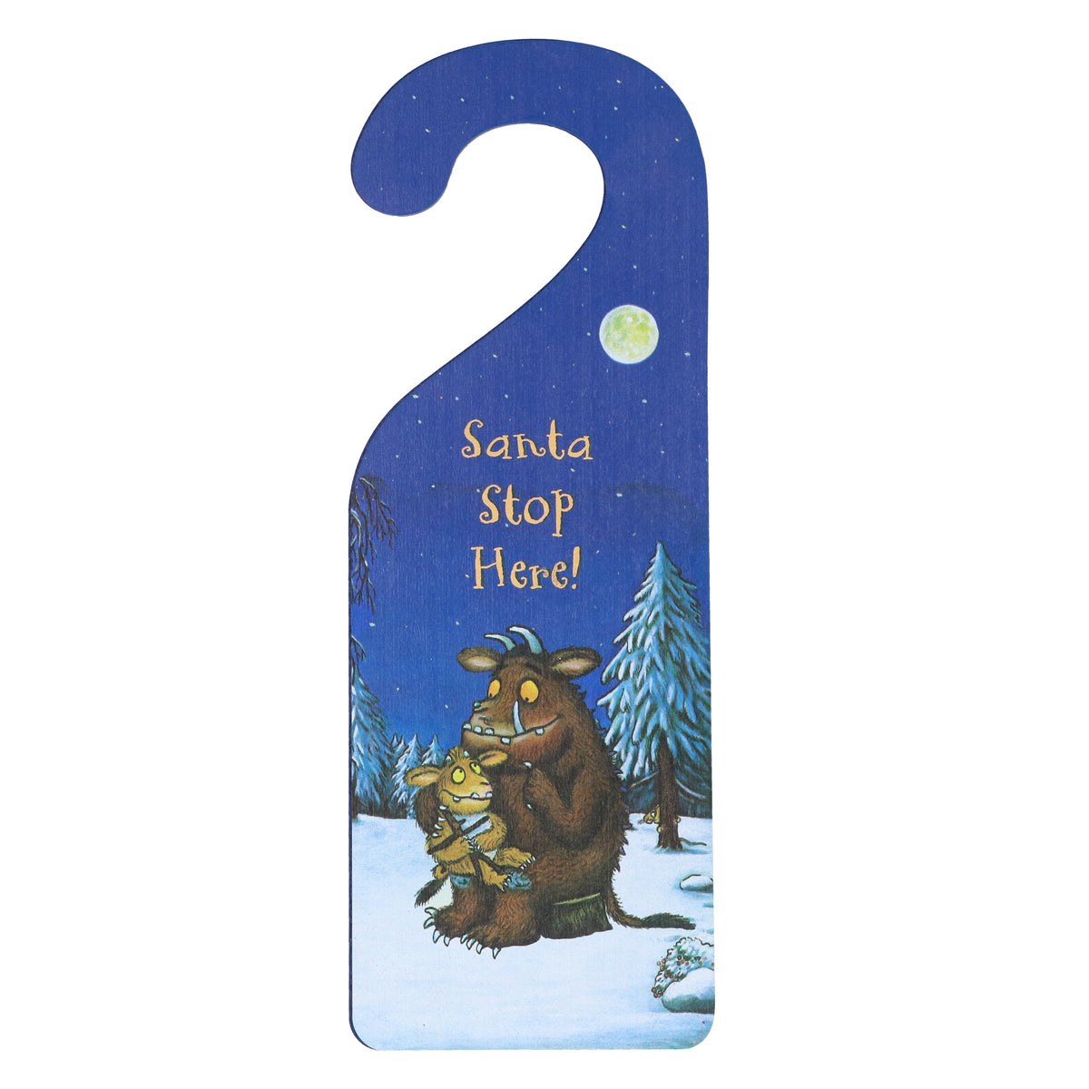 Door Hanger: Wood Gruffalo 'Santa Stop Here - Blue - Gisela Graham