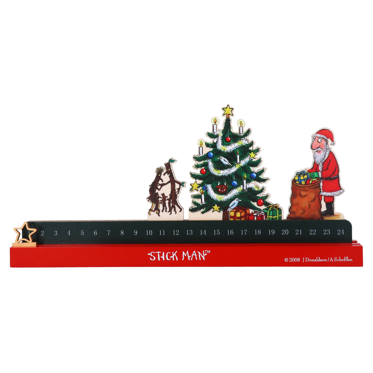 Advent Calendar: Wood Stickman & Santa Orn - Red - Gisela Graham