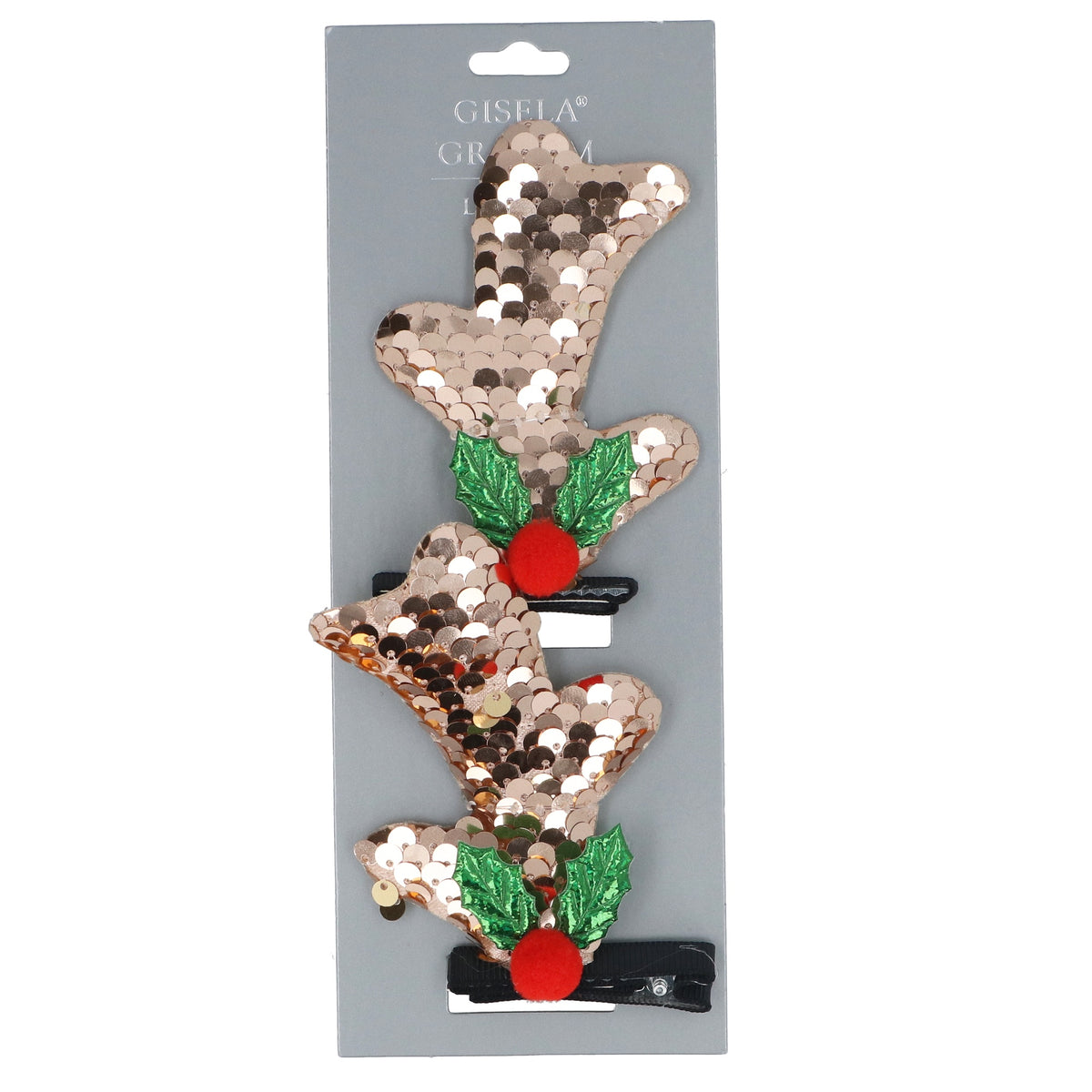Chistmas Hair Clip: Fabric Sequin Reindeer Antler  - Gold - Gisela Graham