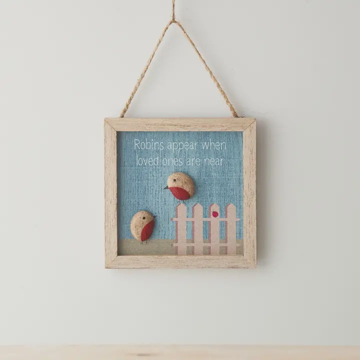 Hanging Dec: Wood Robins Appear When Loved Ones Are Near  Framed - Blue - Gainsborough Giftware