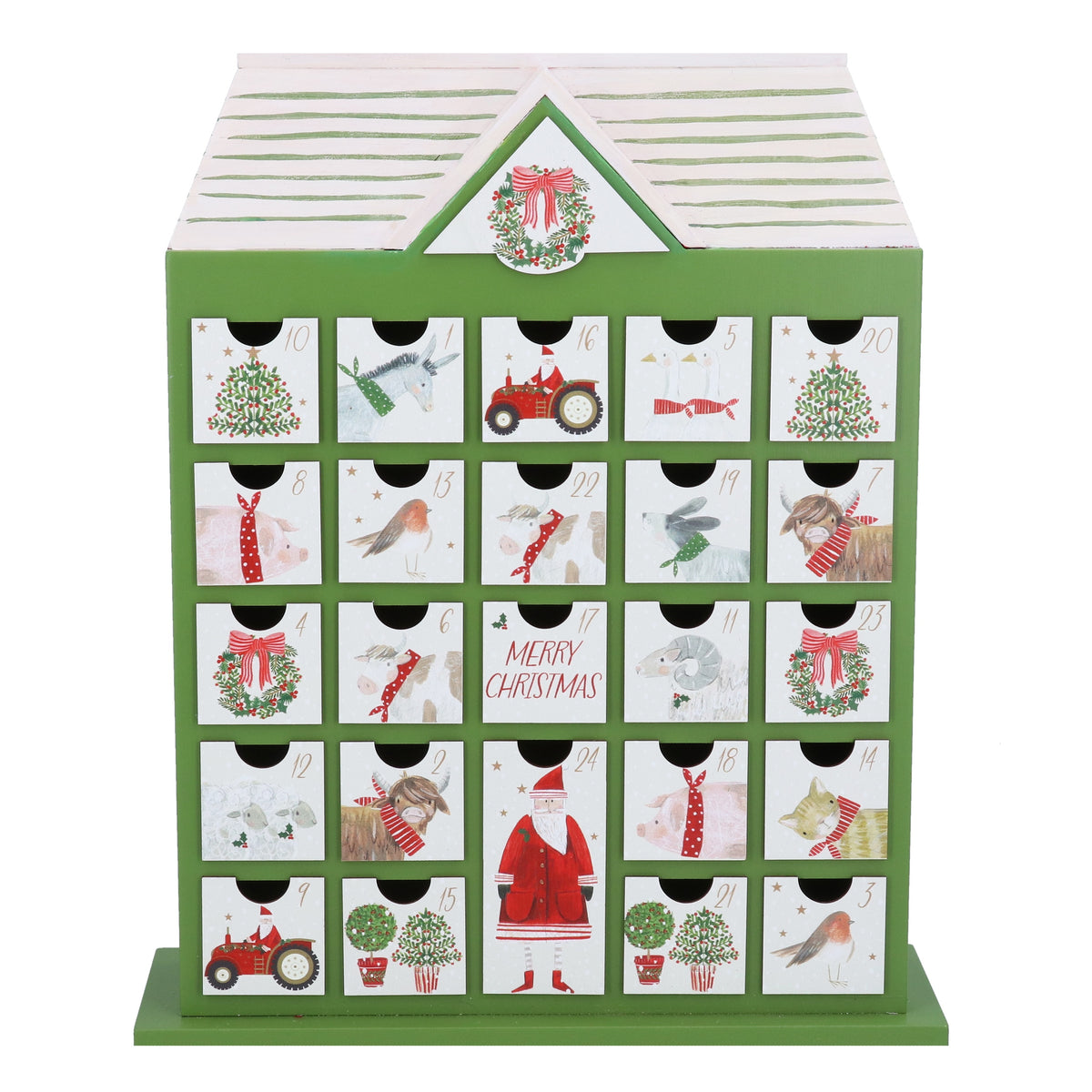 Advent Calendar: Wood House  - Green - Gisela Graham