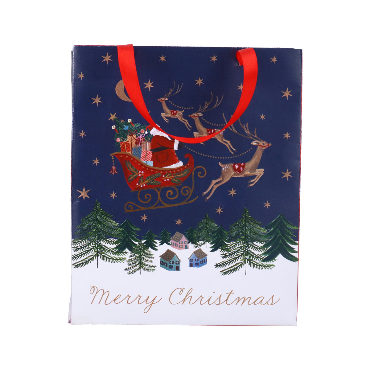 Gift Bag: Paper Small Christmas Nostalgia Santa On Sleigh - Blue - Gisela Graham