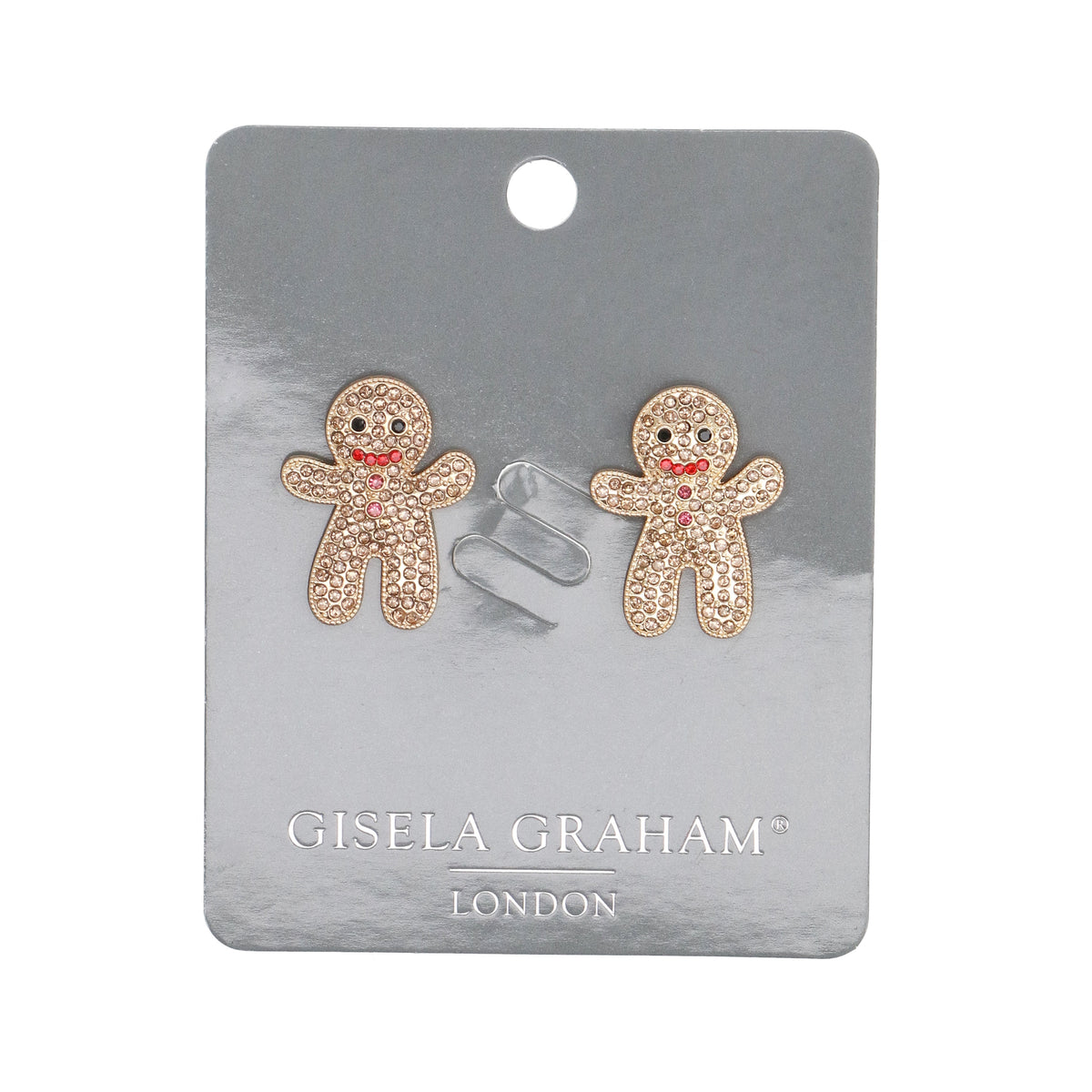 Christmas Earrings: Stud Metal Glitter Gingerbread Man   - Gold - Gisela Graham