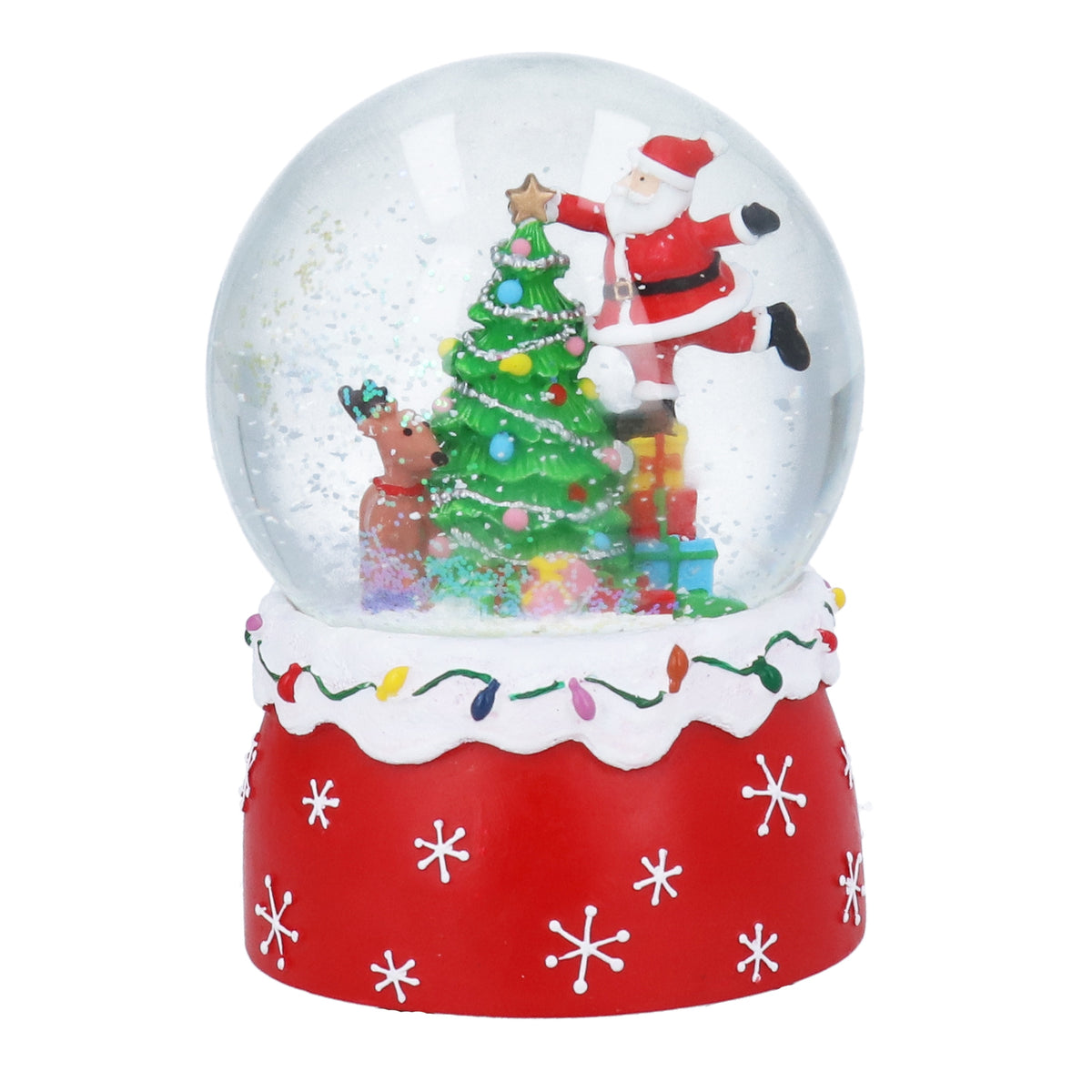 Snowglobe: Glass Musical Santa And Tree - Red - Gisela Graham